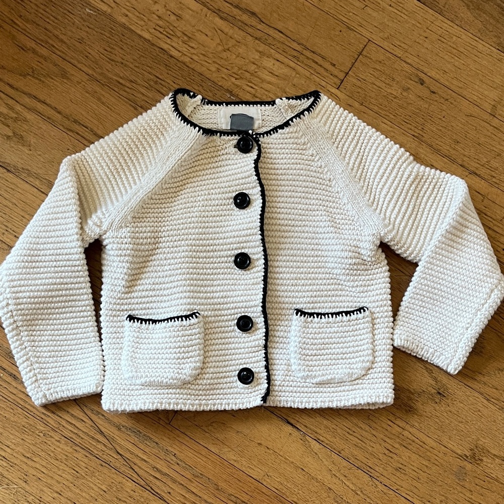 Old Navy Cream Knit Cardigan with Black Trim and Buttons